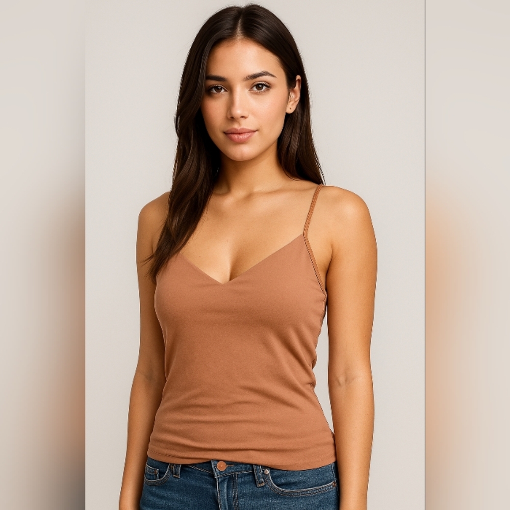 New York & Company Brown Fitted Camisole Top Size S